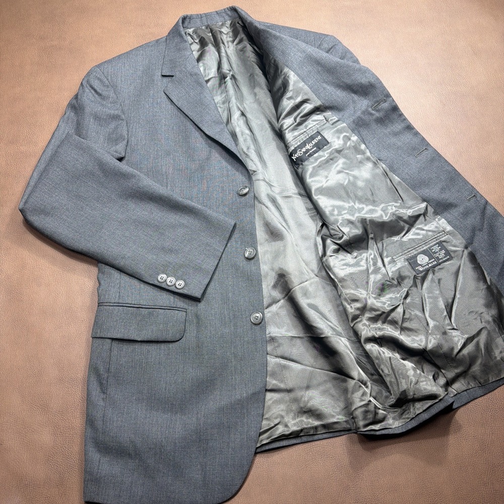 Vintage YSL Yves Saint Laurent Sport Coat Blazer Men's 40L Long Gray Formal MINT
